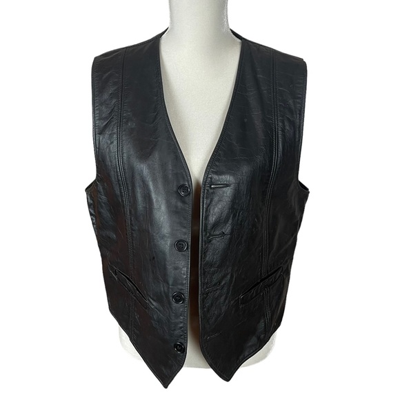 Other - VINTAGE LEATHER VEST MENS BLACK SIZE LARGE
